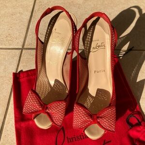Christian Louboutin Red Mesh Bow Heels